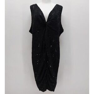 Torrid Lace Sequin Cocktail Dress Women's 26 Black Ruched V-Neck Bodycon Midi